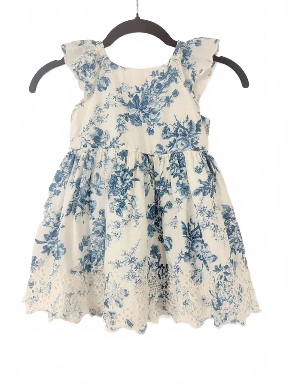 Gap x LOVESHACKFANCY Girls Size 3 Blue White Toile Floral Eyelet‎ Lace Dress